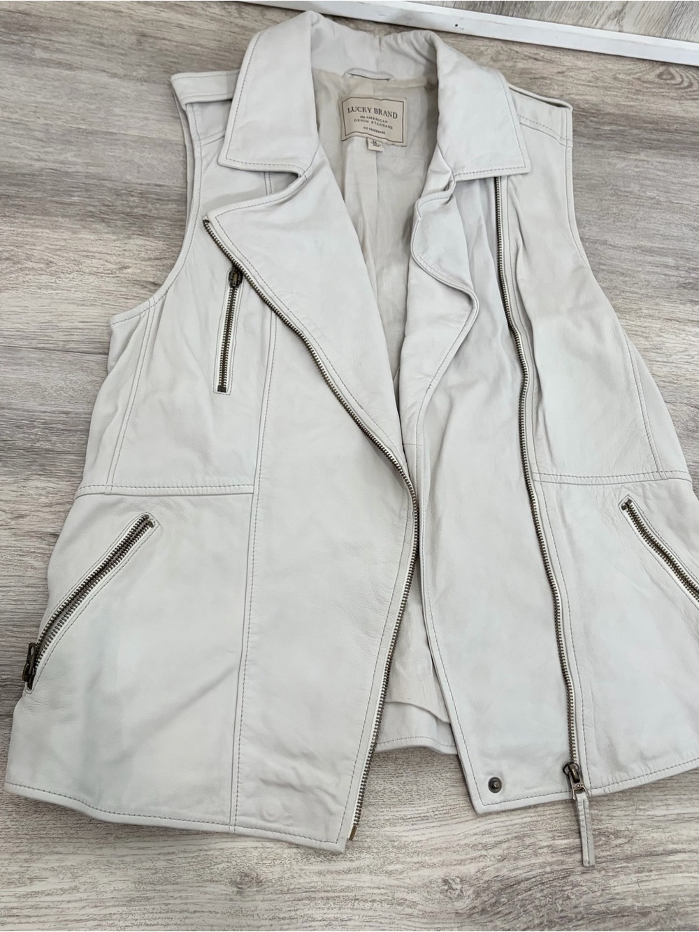 Lucky Brand Lamb Leather Moto Vest Womens Medium ivory boho
